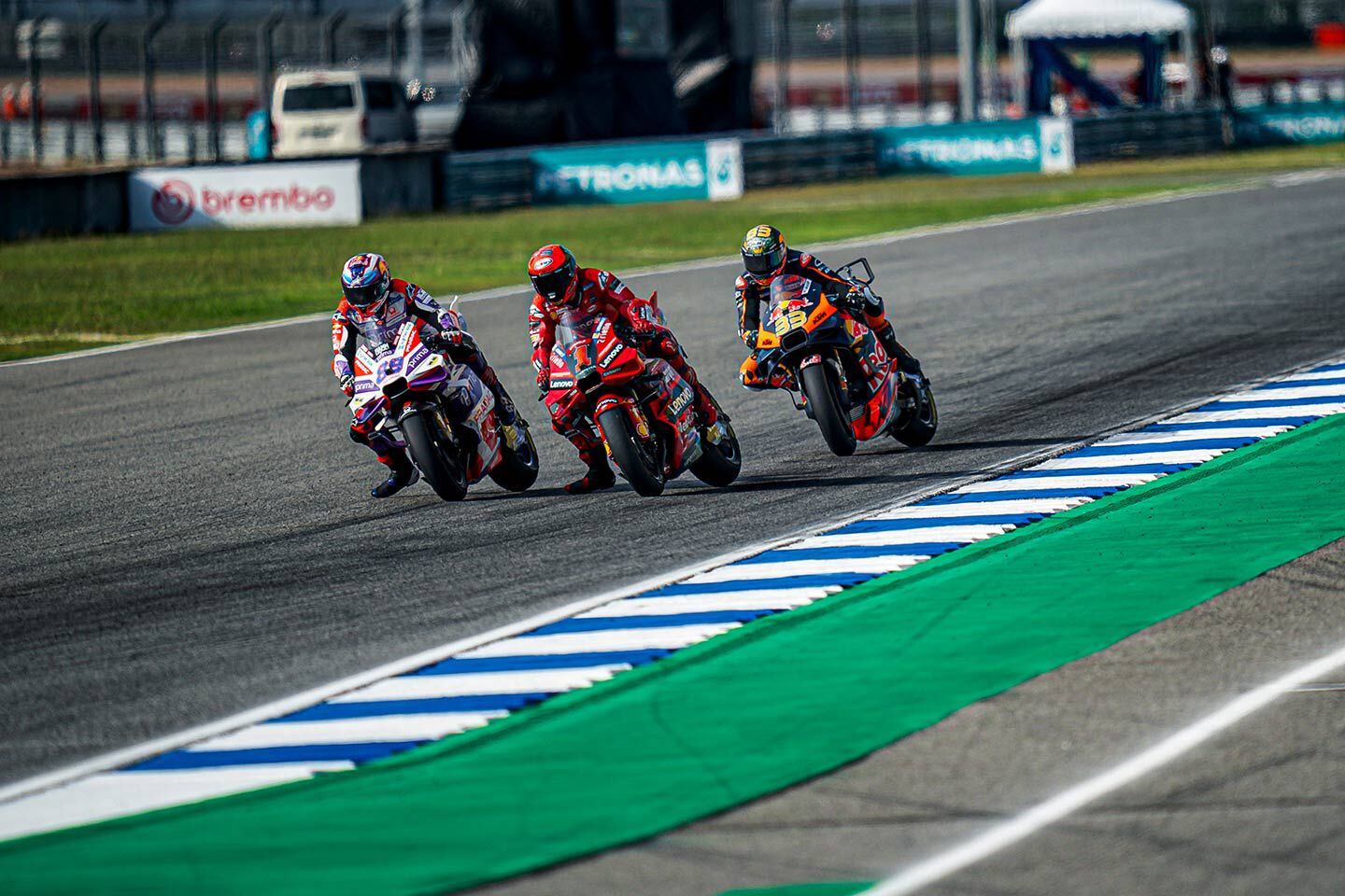 Bagnaia’s brave outside pass nearly stuck.