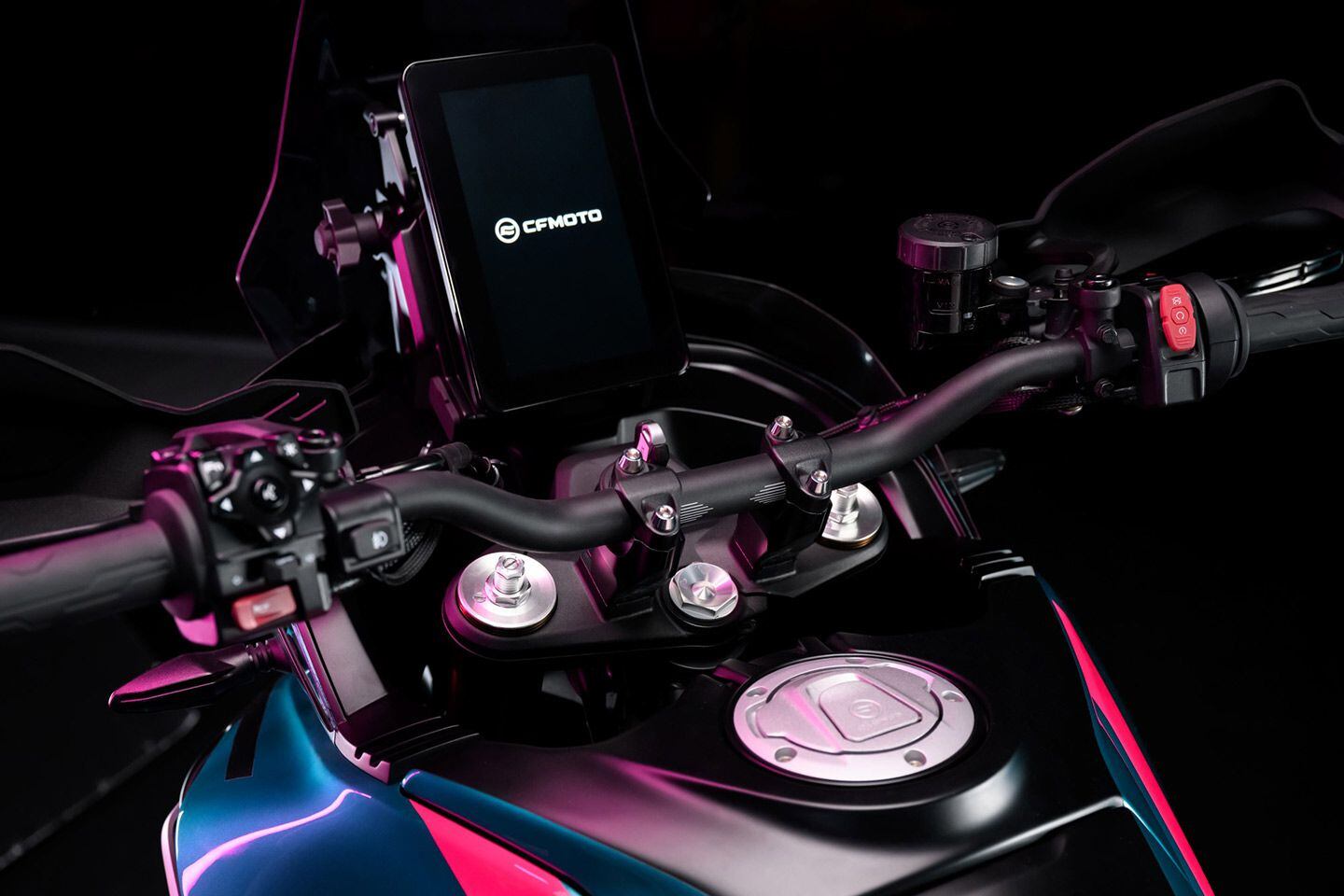 A view of the CFMoto MT-X dash.