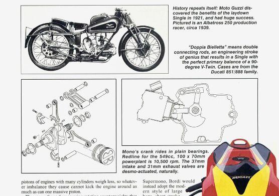 Here you can see what Ducati’s solution to the same idea was. It called the design “Doppia Bielleta.”