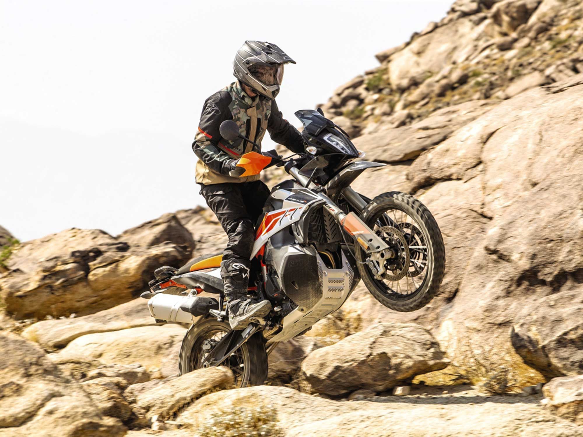 The 790 Adventure R’s WP Suspension is well-suited to aggressive riding.