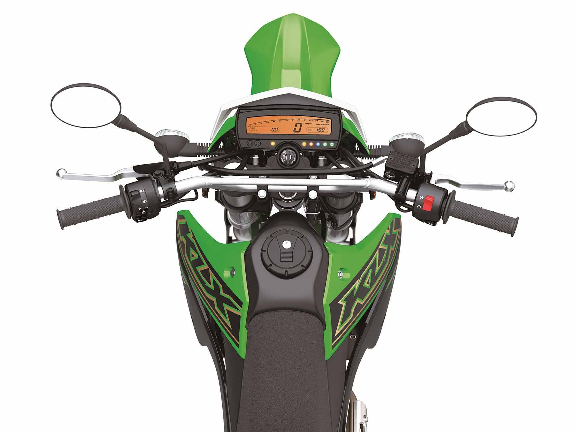 The KLX300 features a basic LCD dash.