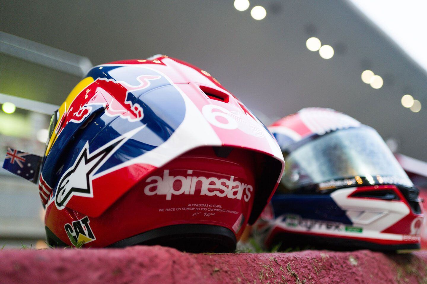 Jack Miller’s Alpinestars Supertech R10 helmet in a special 60th anniversary graphic.