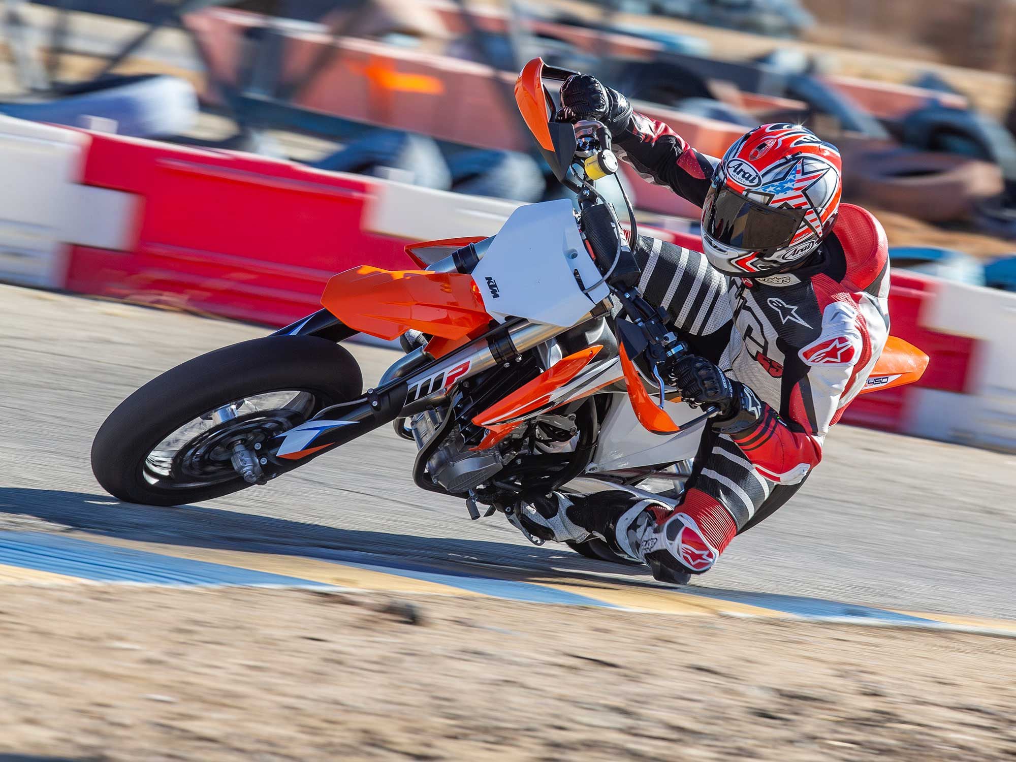 The KTM 450 SMR is a menace at the kart track, shredding tight layouts with ease.