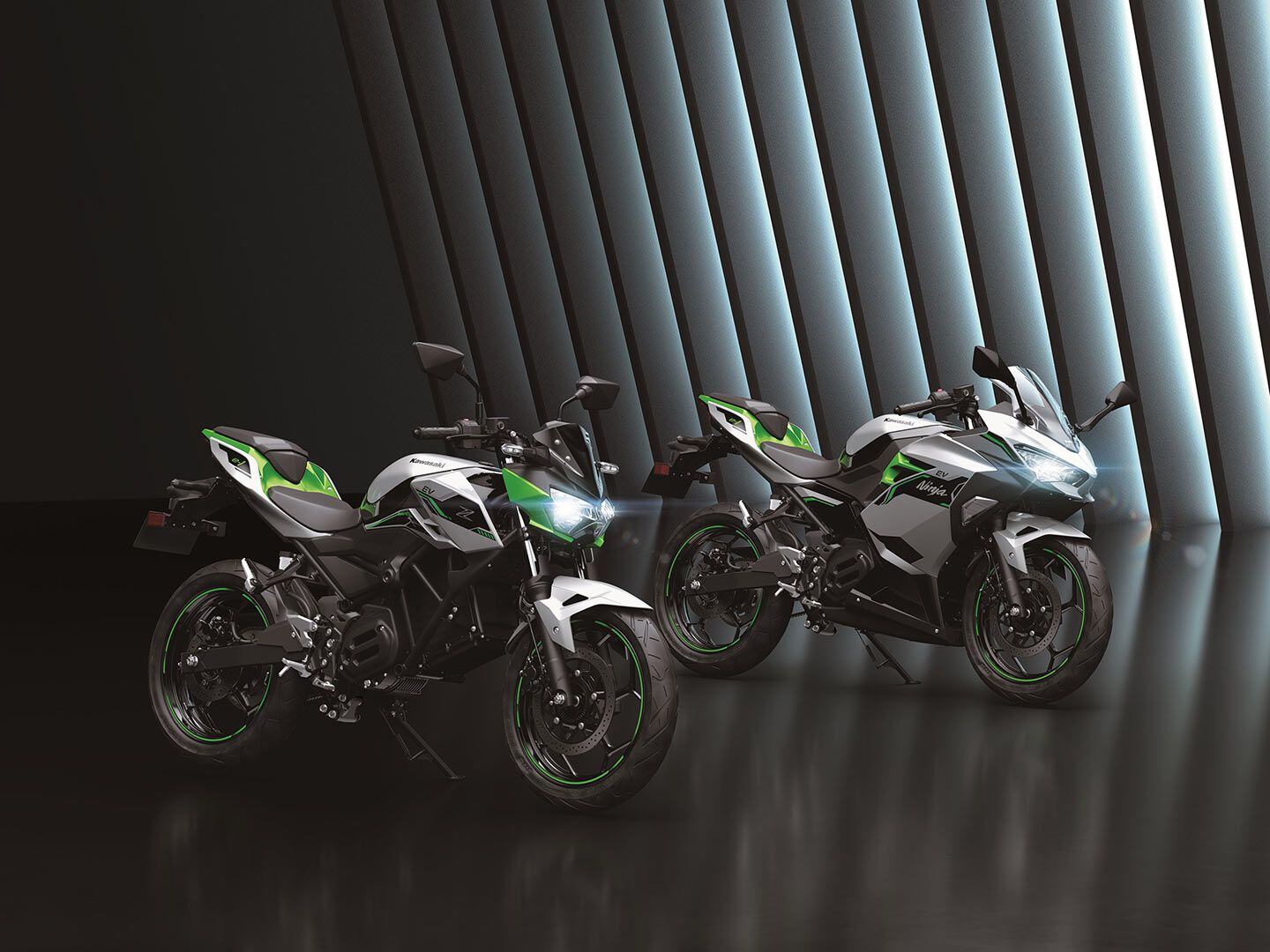 Kawasaki’s 2024 Ninja e-1 ($7,599) and Z e-1 ($7,299) electric motorcycles. Kawasaki describes the bike as the lighthearted solution to urban commuting.