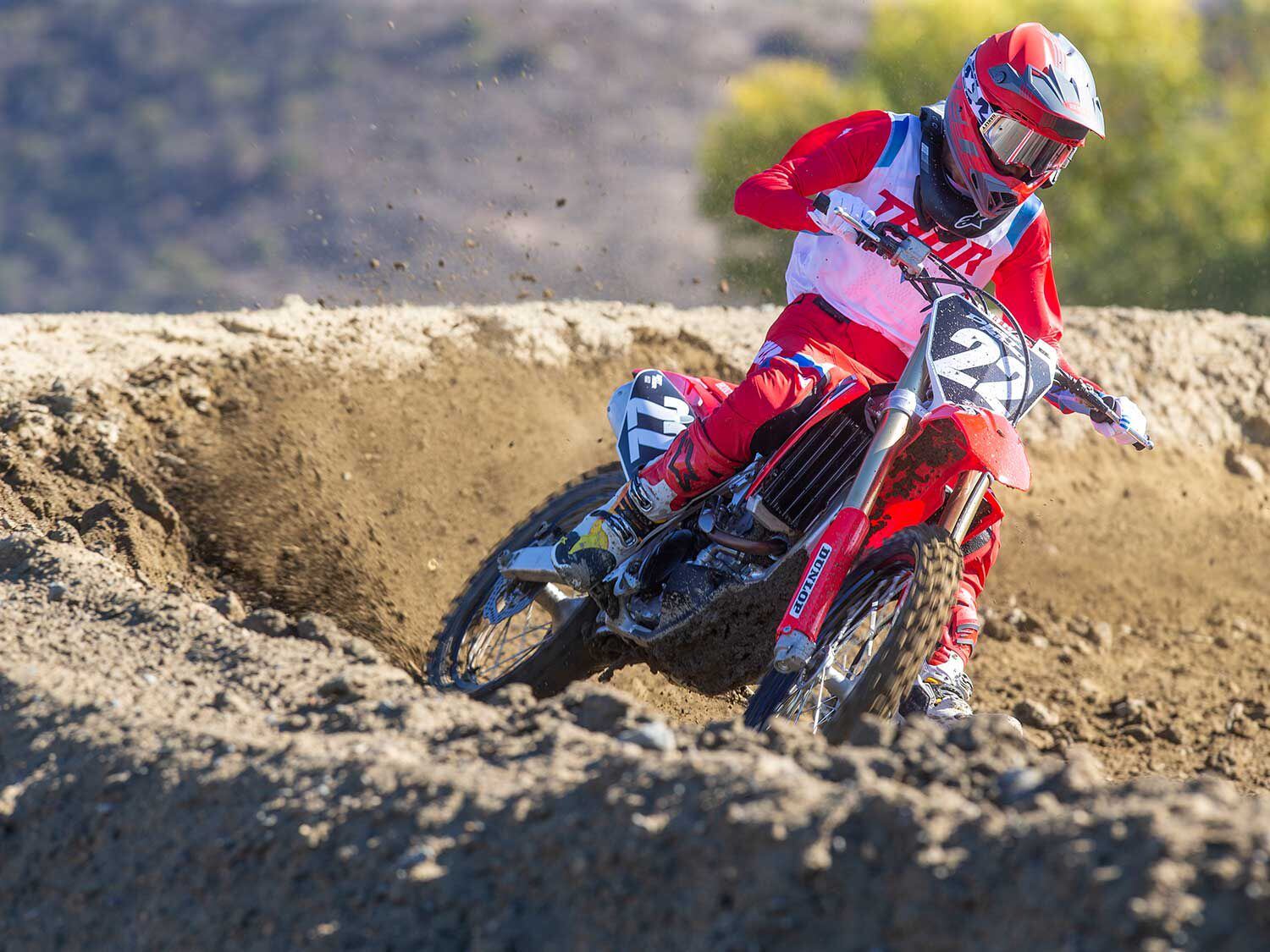 “I really enjoyed my time on the Honda CRF250R. In comparison to the last time I rode it, which was a 2019 model, it feels much more stable and confidence inspiring to charge hard, while also offering an incredibly smooth powerplant that is so good on so many levels. Seriously, it’s so easy to ride (but not slow!) at every rpm. Honda has done great work here.” <em>—Michael Gilbert</em>