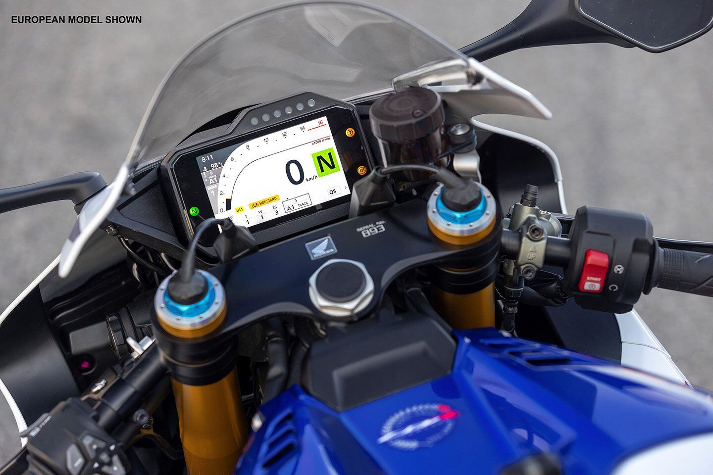 The ’Blade is equipped with a 5-inch TFT dash, and host of electronic rider aids.