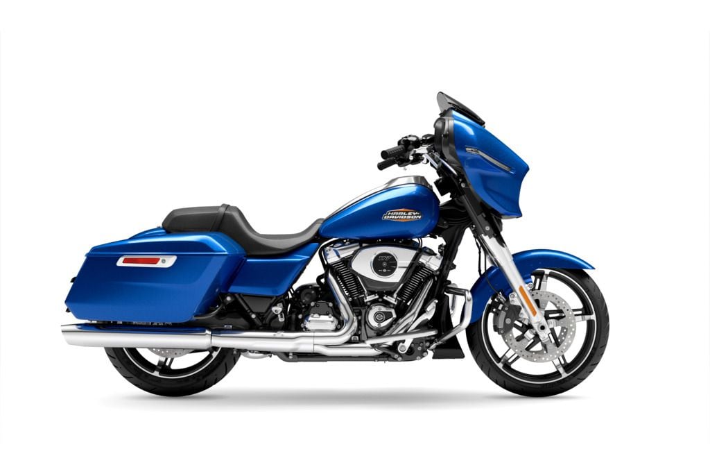 2024 Harley-Davidson Street Glide in Blue Burst with chrome trim.