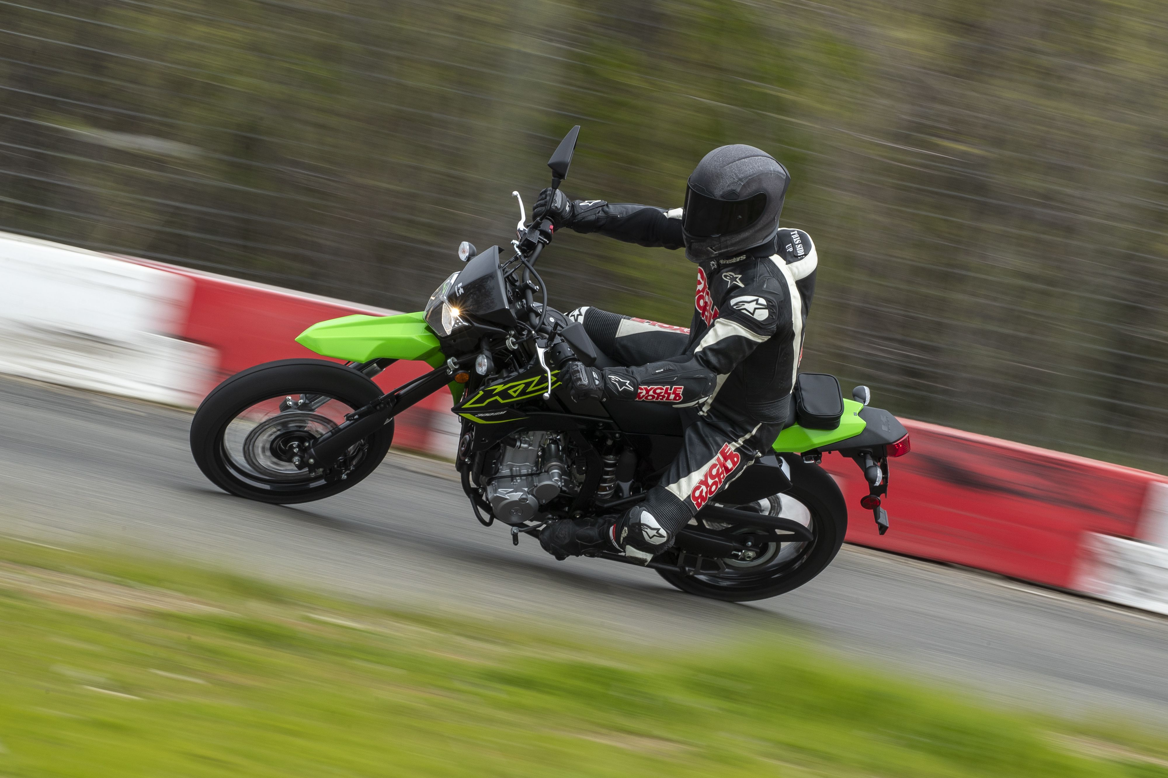Kawasaki has two choices for street-legal small-bore fun based on the KLX300R: the  supermoto-syled KLX300SM shown here and the KLX300 dual sport.
