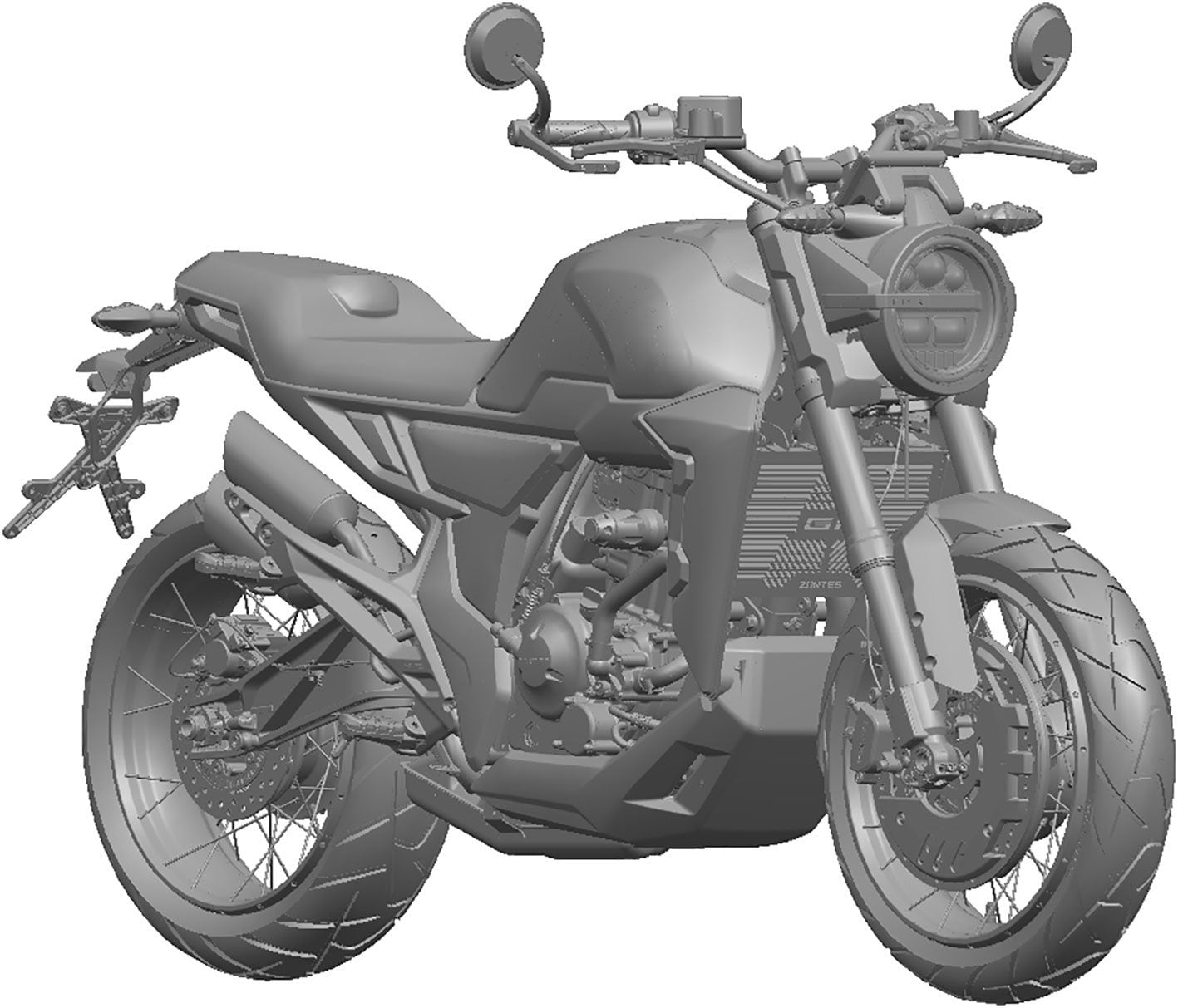 The new 350cc single keeps several elements from earlier Zontes 310 models, but integrates newer shapes, like the circular headlight, as well.