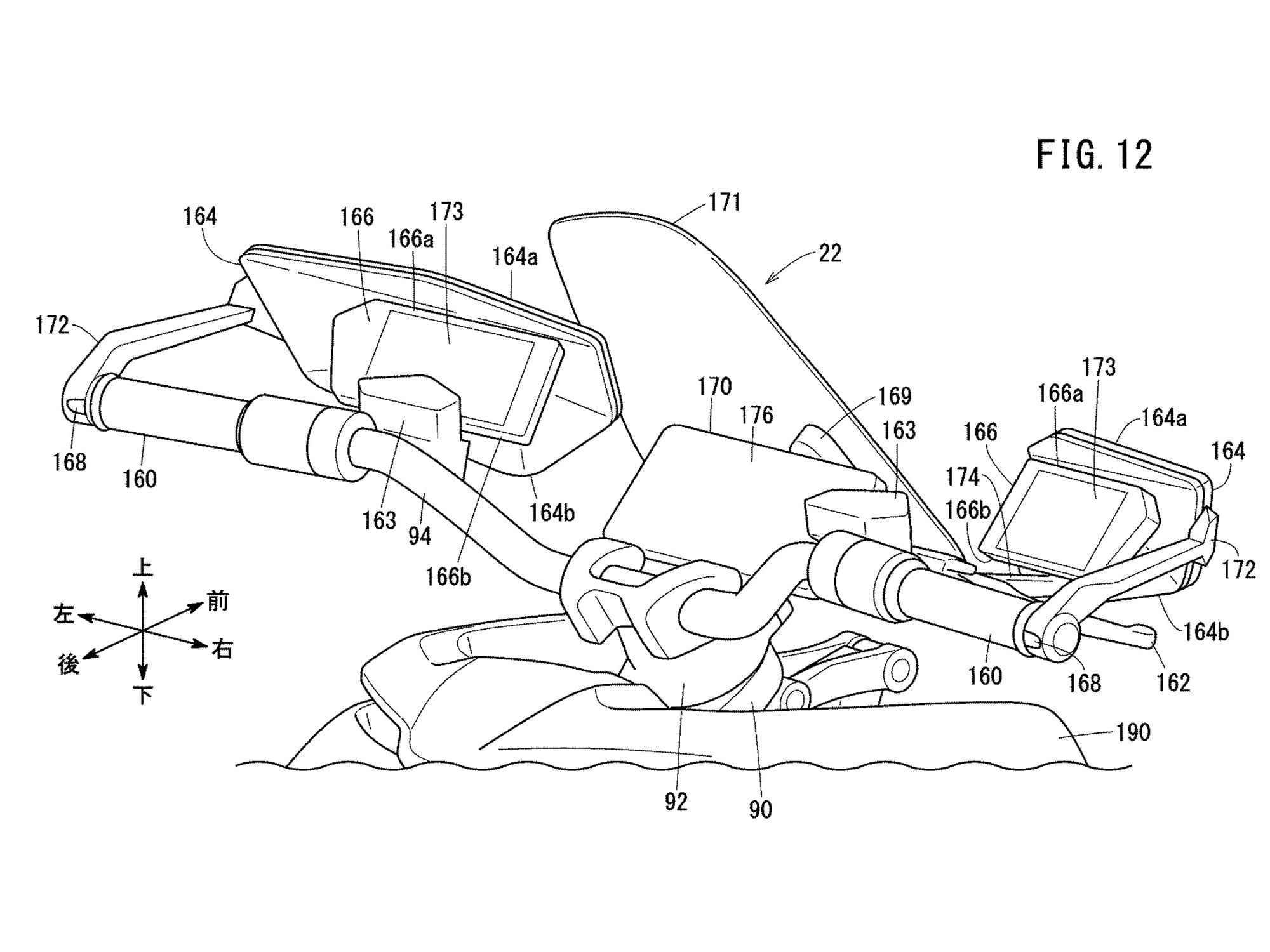 Patents show rear-facing cameras mounted in each bar end, though those likely won’t be seen on a production version.