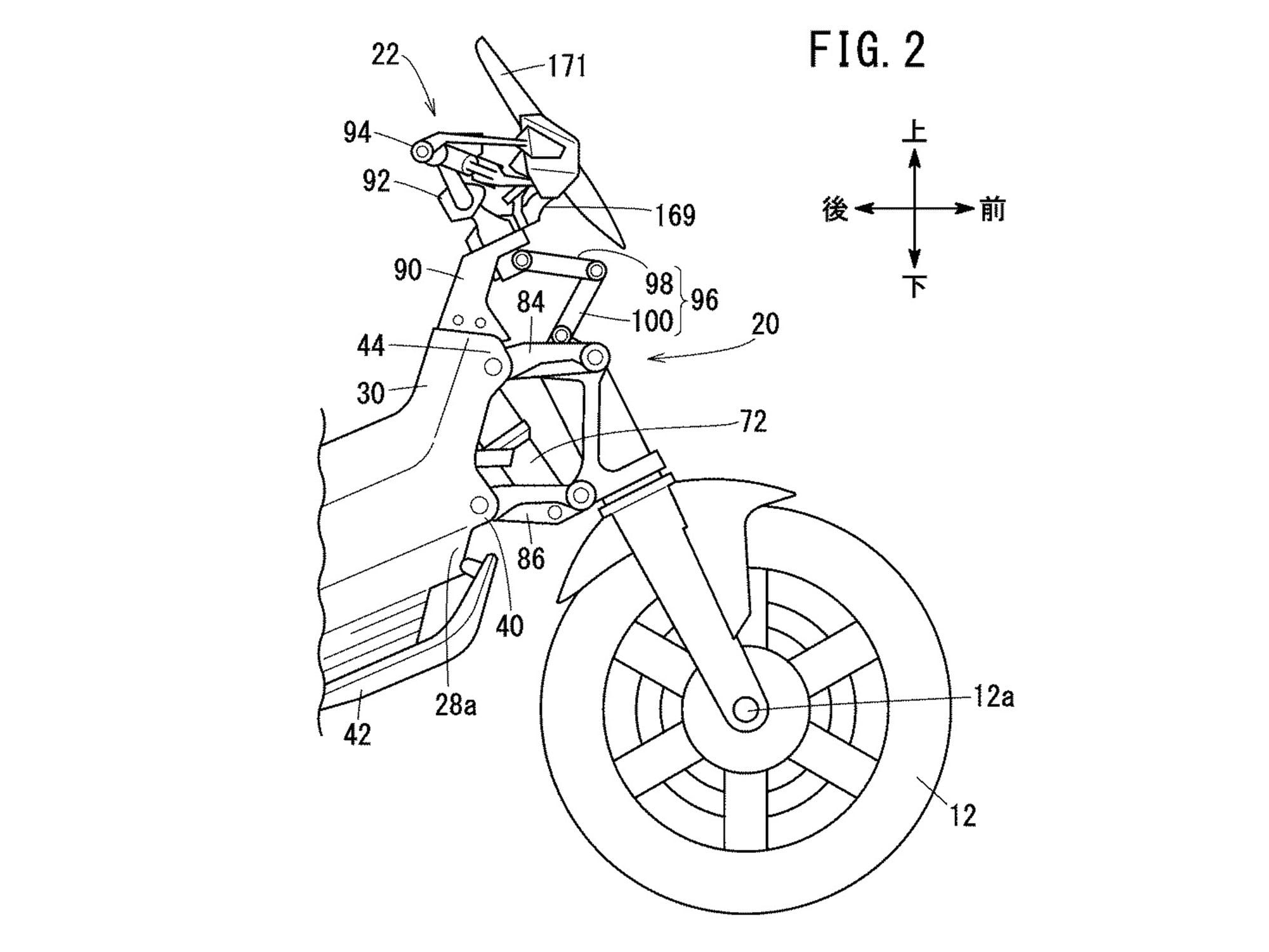 Although it’s similar to a Grom, the new concept suggests a ground-up dedicated design featuring a Hossack-style fork arrangement.