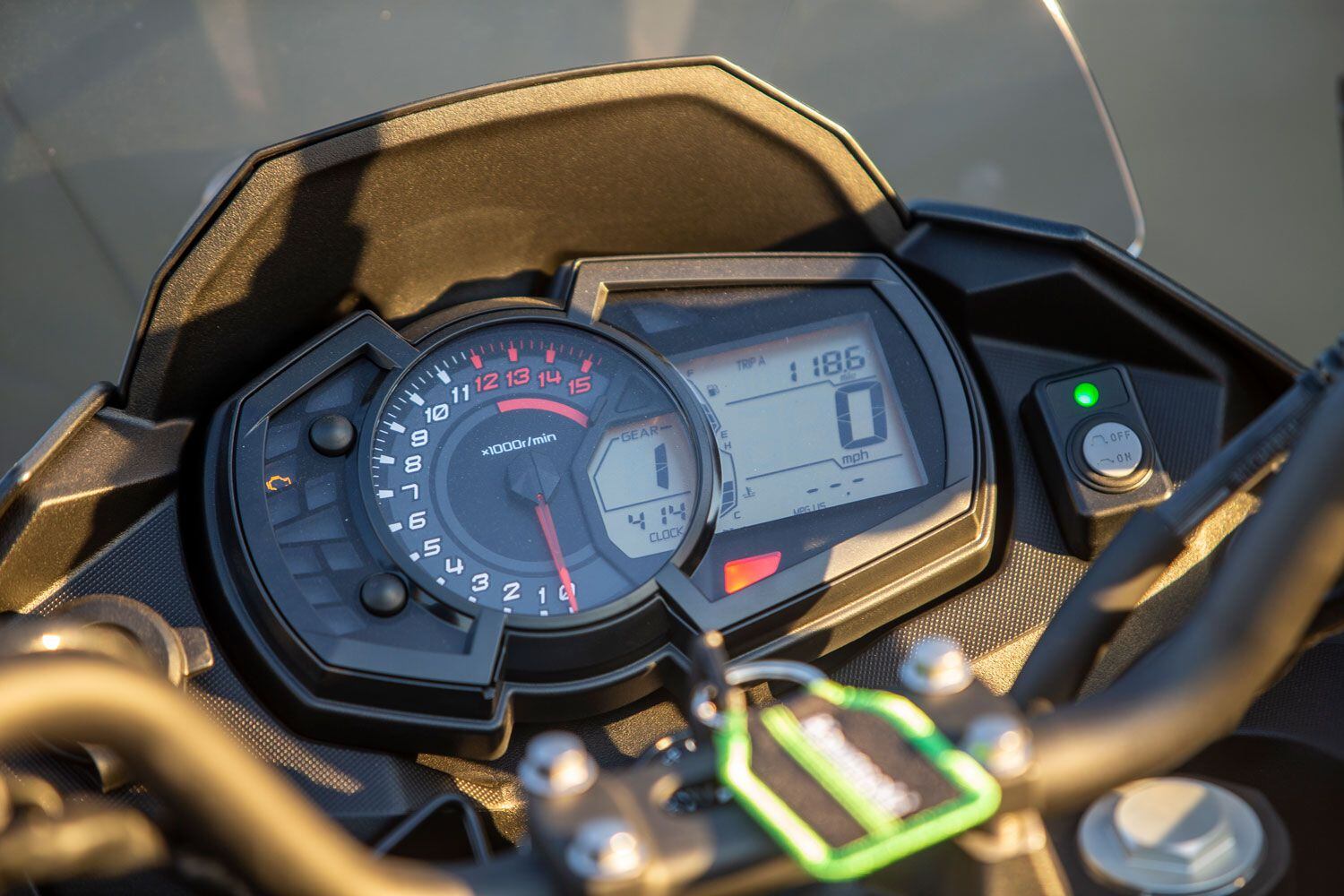 Nothing overly complicated about this gauge. The accessory LED auxiliary light set ($409.95) can be powered on with a simple click of the button on the right.