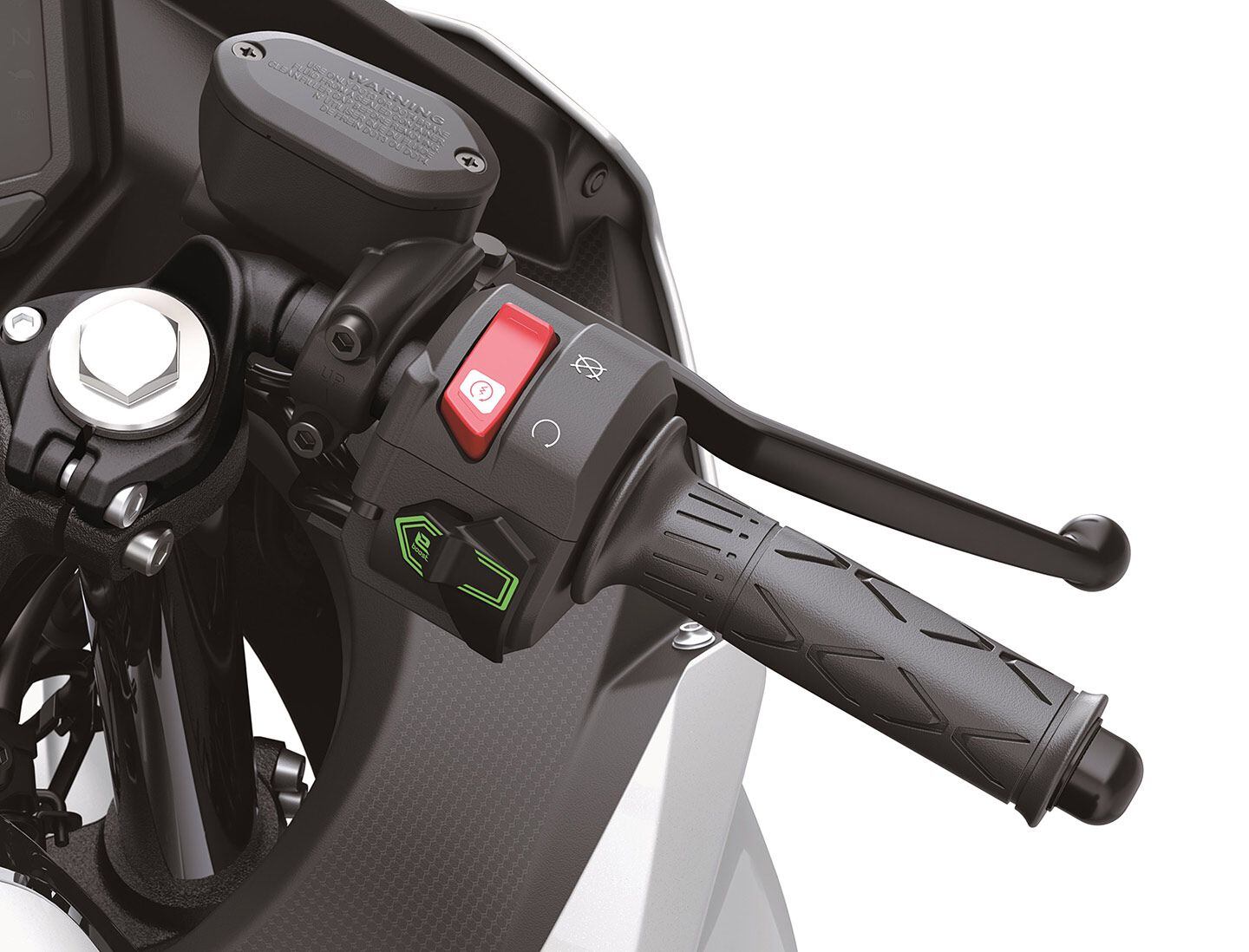 The e-boost function can be activated on the fly or when stopped with this button on the right handlebar.