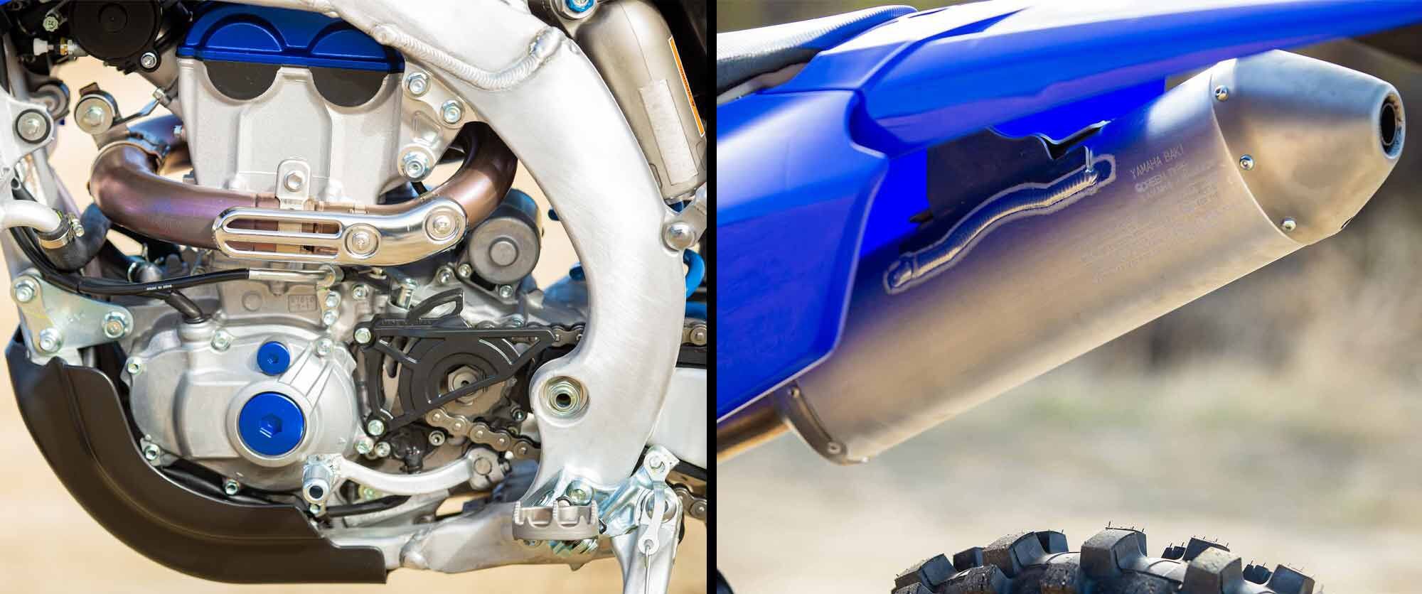 Aside from the ECU tuning and Forestry Service-compliant spark arrestor-type muffler, the WR250F’s engine package is the same as the YZ250FX’s. Our only gripe about the powerplant is that it’s a little hard to start when in gear.