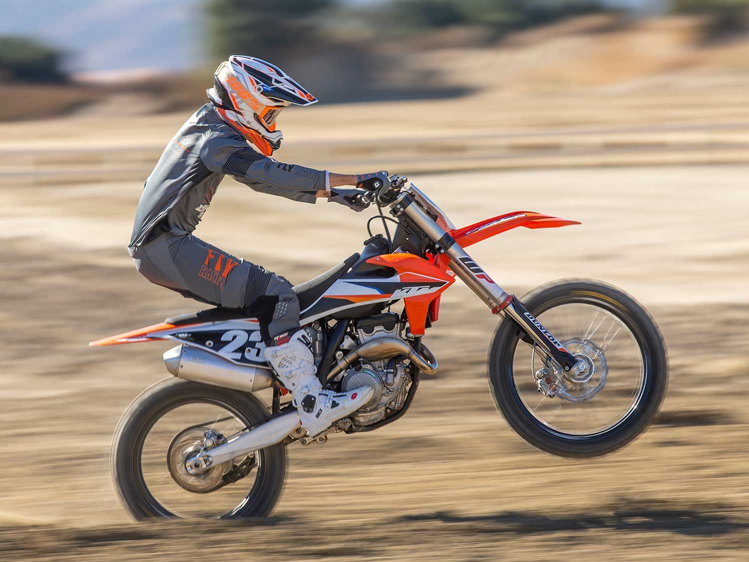 “The KTM 250 SX-F is an expert’s motorcycle that has widespread gear ratios and requires revs to make it go anywhere, but it is approachable to the everyday rider.” <em>—Michael Gilbert</em>