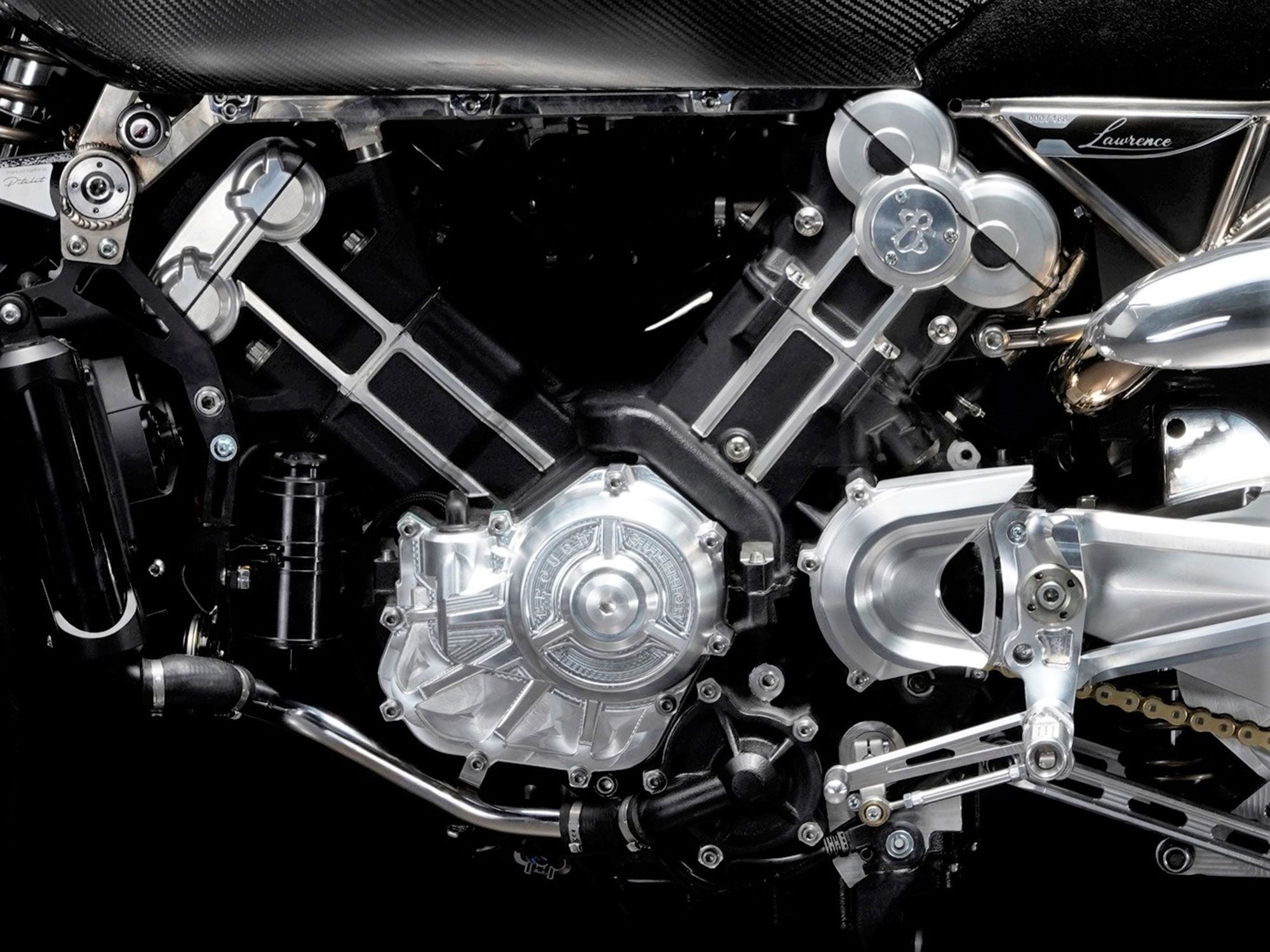 The Lawrence is powered by Brough’s in-house water-cooled, 997cc, eight-valve V-twin, claimed to output 102 hp.