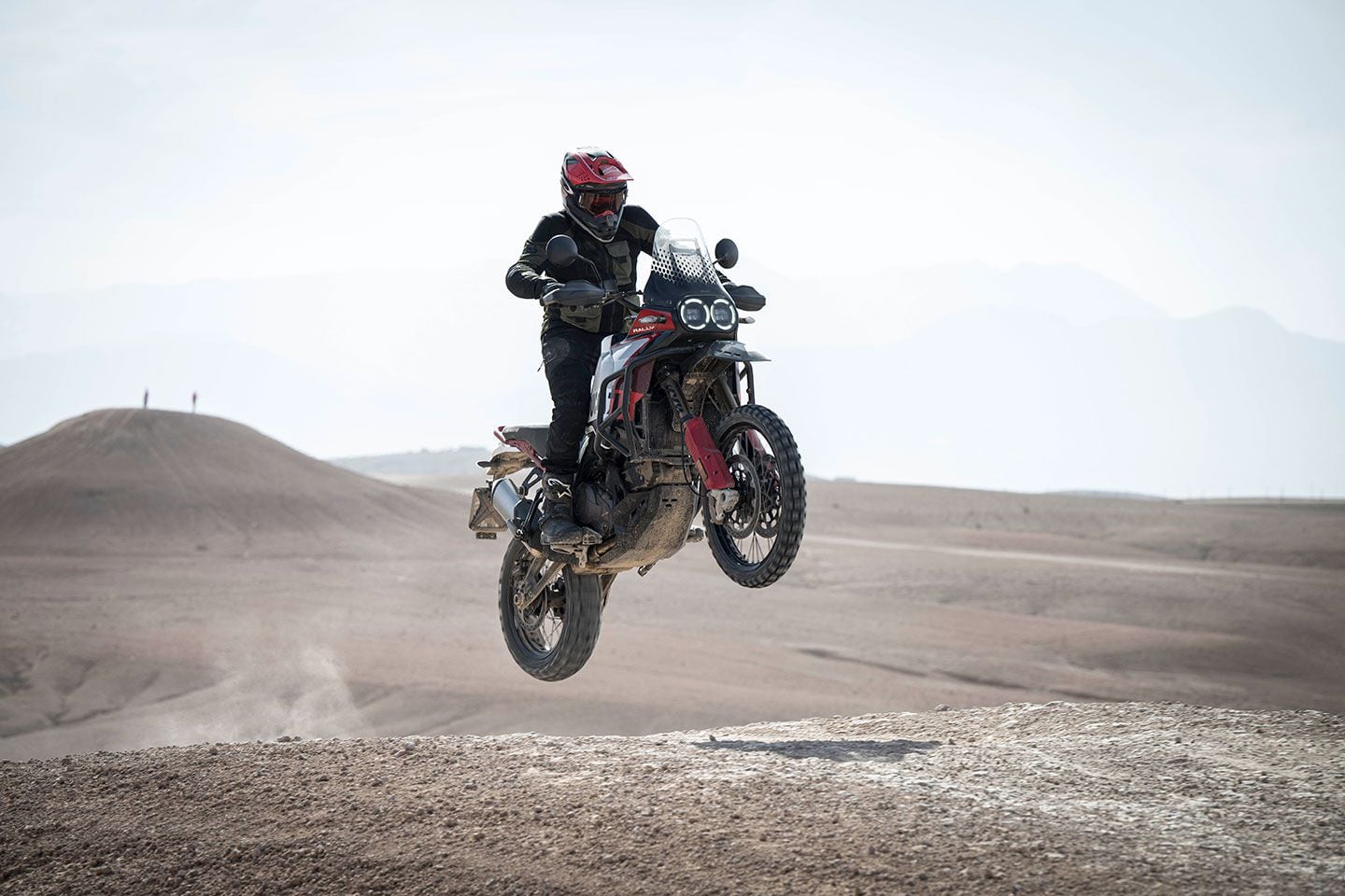 Ducati’s DesertX Rally is fitted with larger, longer-travel suspension.