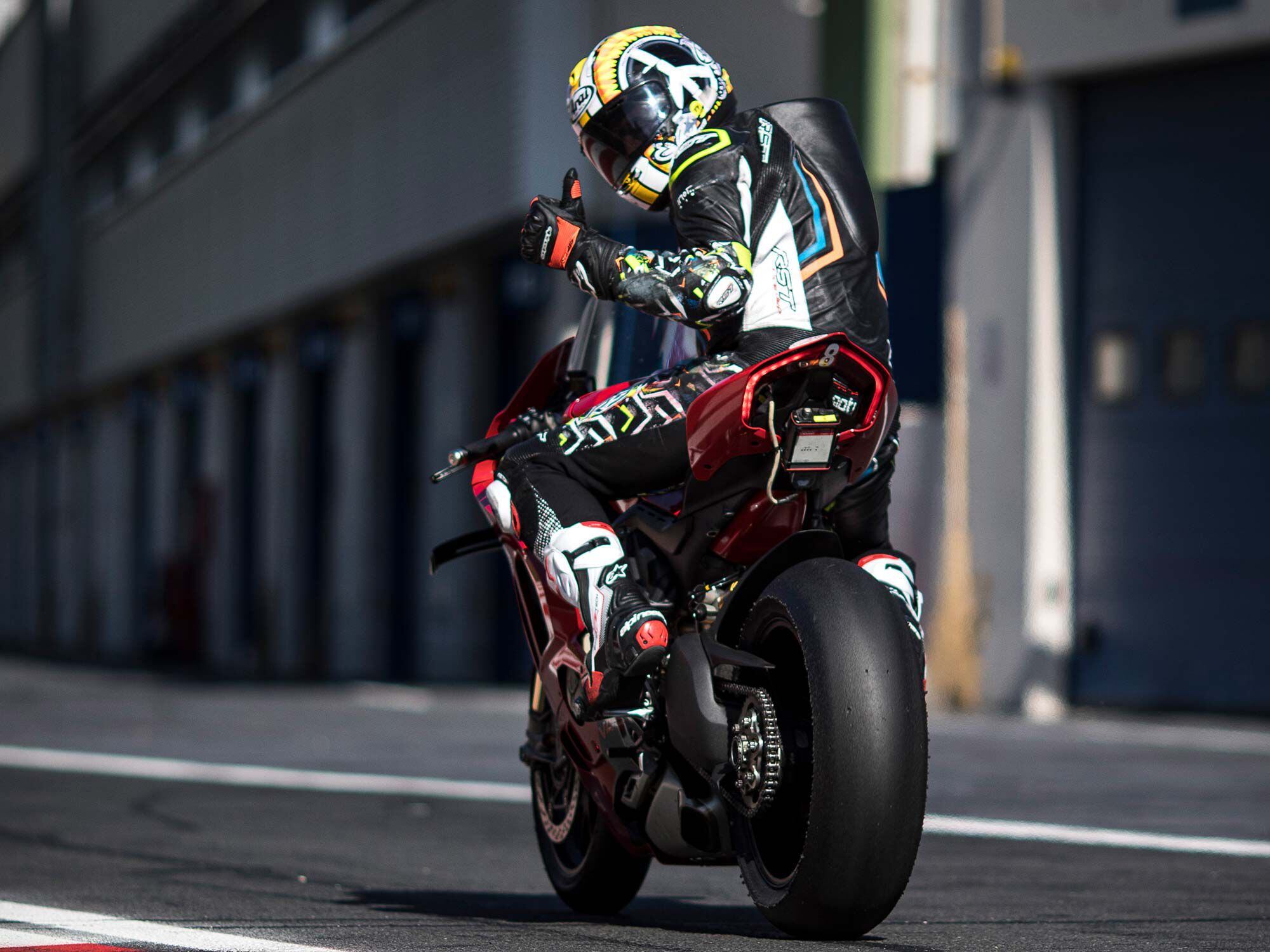 This was going to be more than just a lap time shootout. Ducati fitting datalogging equipment to both bikes to understand why and where the new Panigale V4 S would be faster.