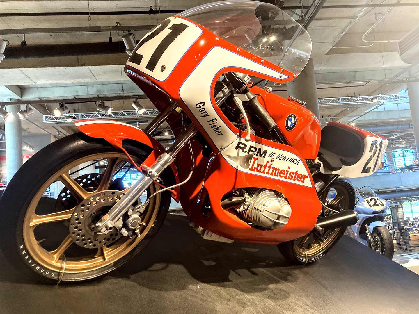 1974 BMW F-1 AMA racebike designed by famed builder Rob North. Fun fact, it’s one of two in existence and features a single rear shock.