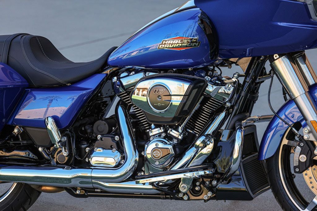 The 2024 Harley-Davidson Road Glide engine with chrome trim.