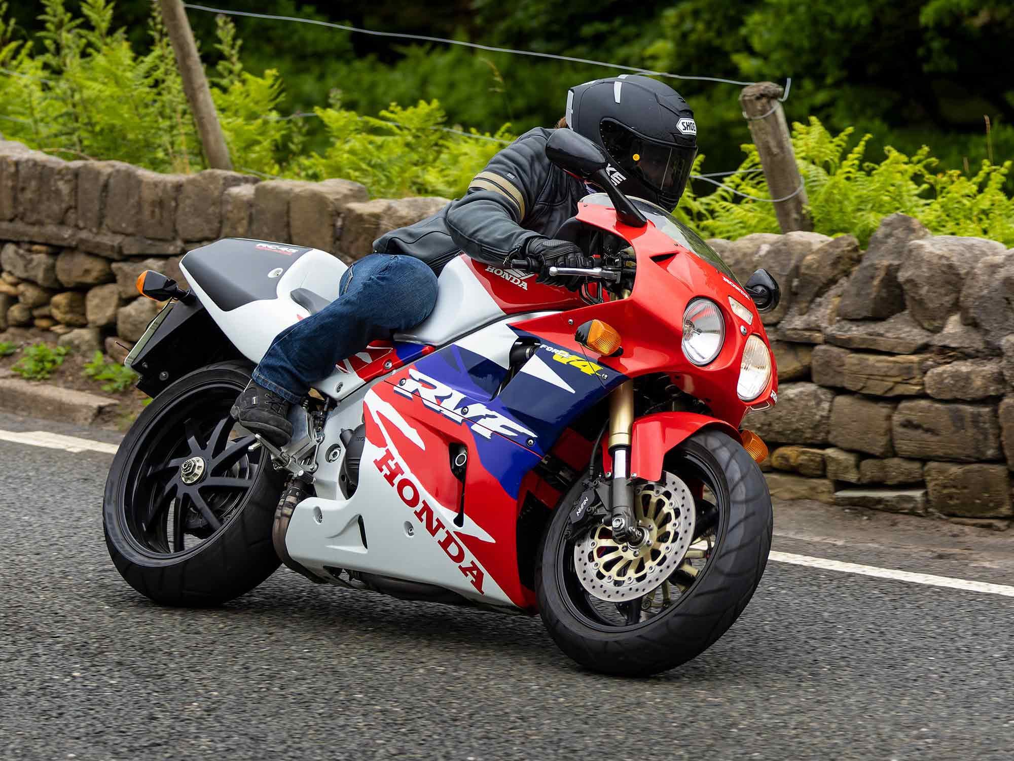 The RC45 isn't quite as responsive as modern superbikes, but it still packs a punch on the road.