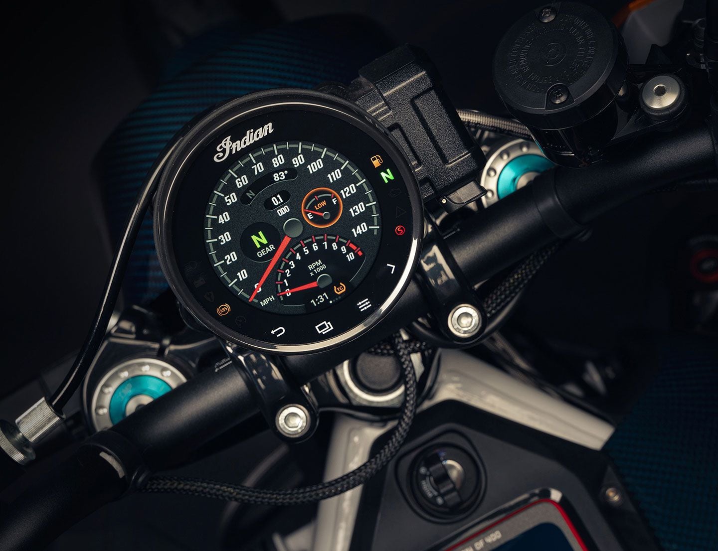 Indian’s Ride Command system powers the 4-inch touchscreen display. As with the R Carbon, there are three ride modes, lean-angle-sensitive ABS, stability control, traction control, wheelie and rear lift mitigation, a USB port, and cruise control.