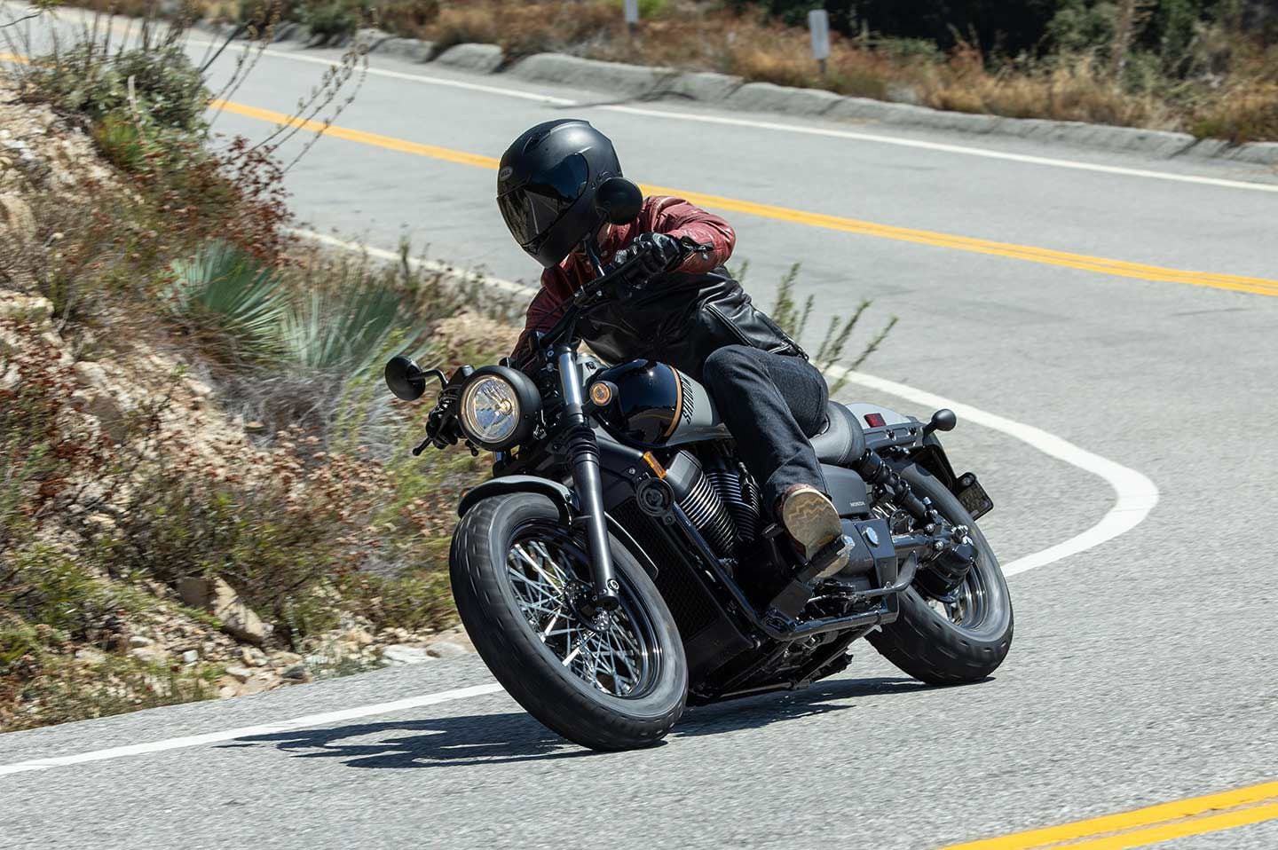 Honda’s Shadow Phantom provides a plush ride, and good handling, from its lightweight package.