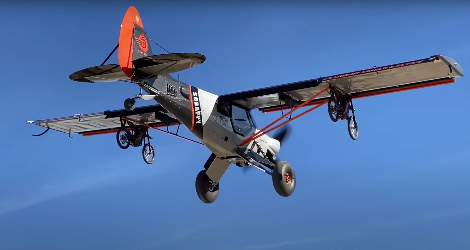 This is definitely something you don’t see every day—two Segways mounted beneath the wings of a customized Carbon Cub.