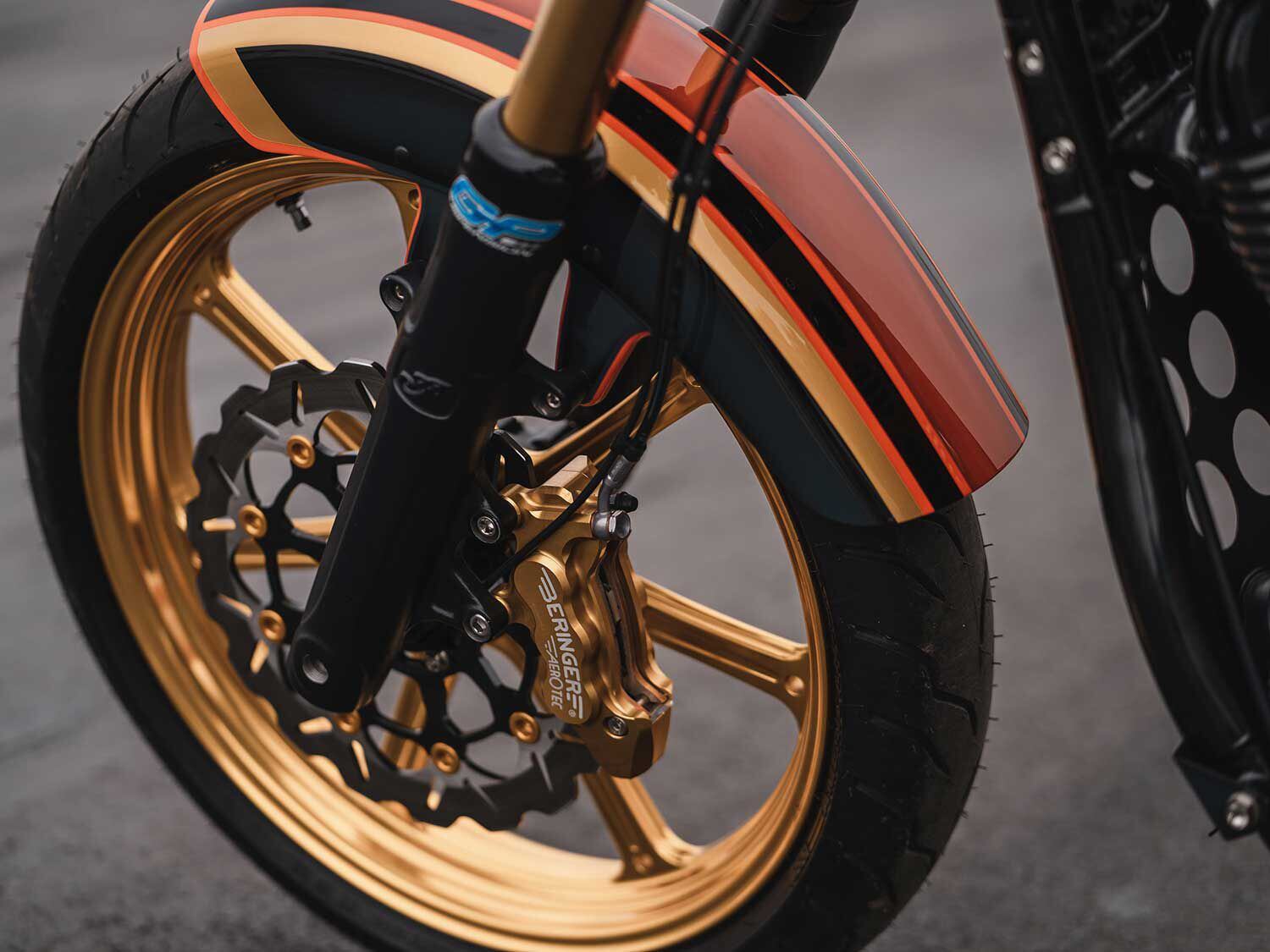 The new copper-finish wheels are from San Diego Customs, and wear new Galfer rotors now clamped by Beringer calipers.