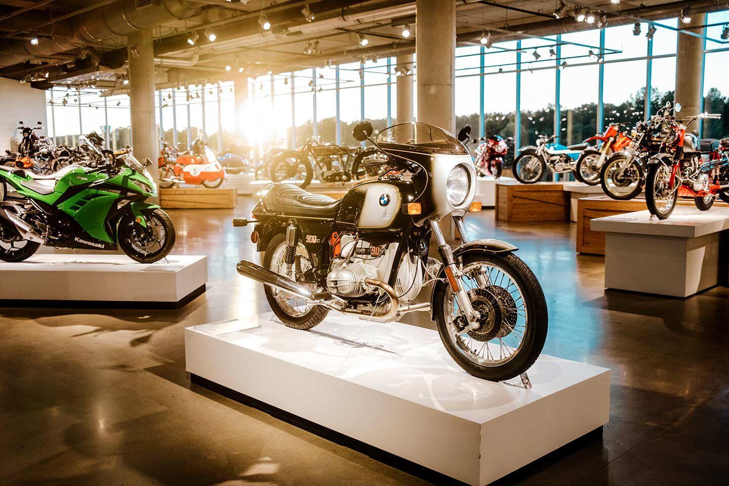 A BMW R90S gets an afternoon glamor shot in the Barber Motorsports Museum.