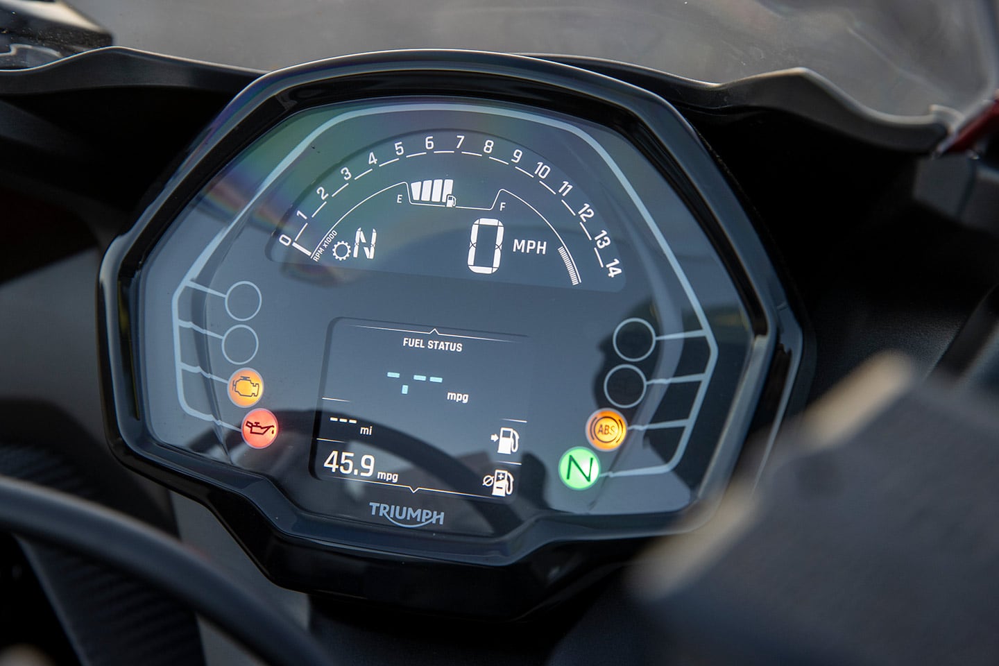 The Daytona 660’s dash sits between the others in terms of functionality and legibility.