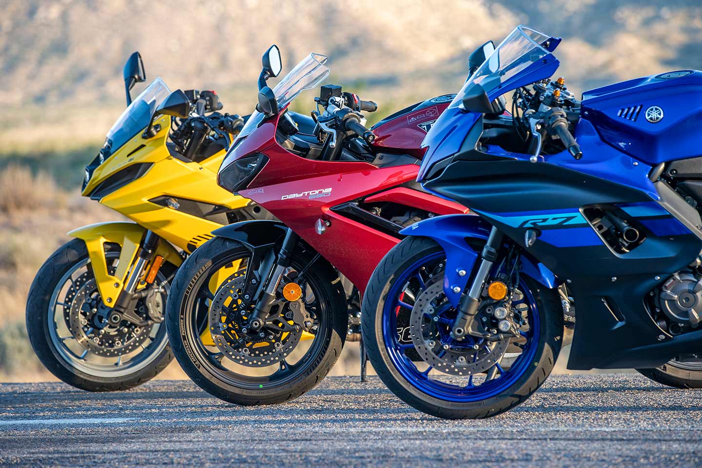 The braking packages on these three bikes all do their job well but in the interests of affordability aren’t the high-end systems found on track-focused supersports.