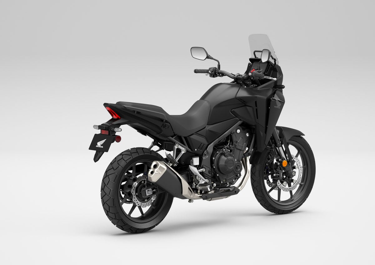 2024 Honda NX500 in Matte Black Metallic.