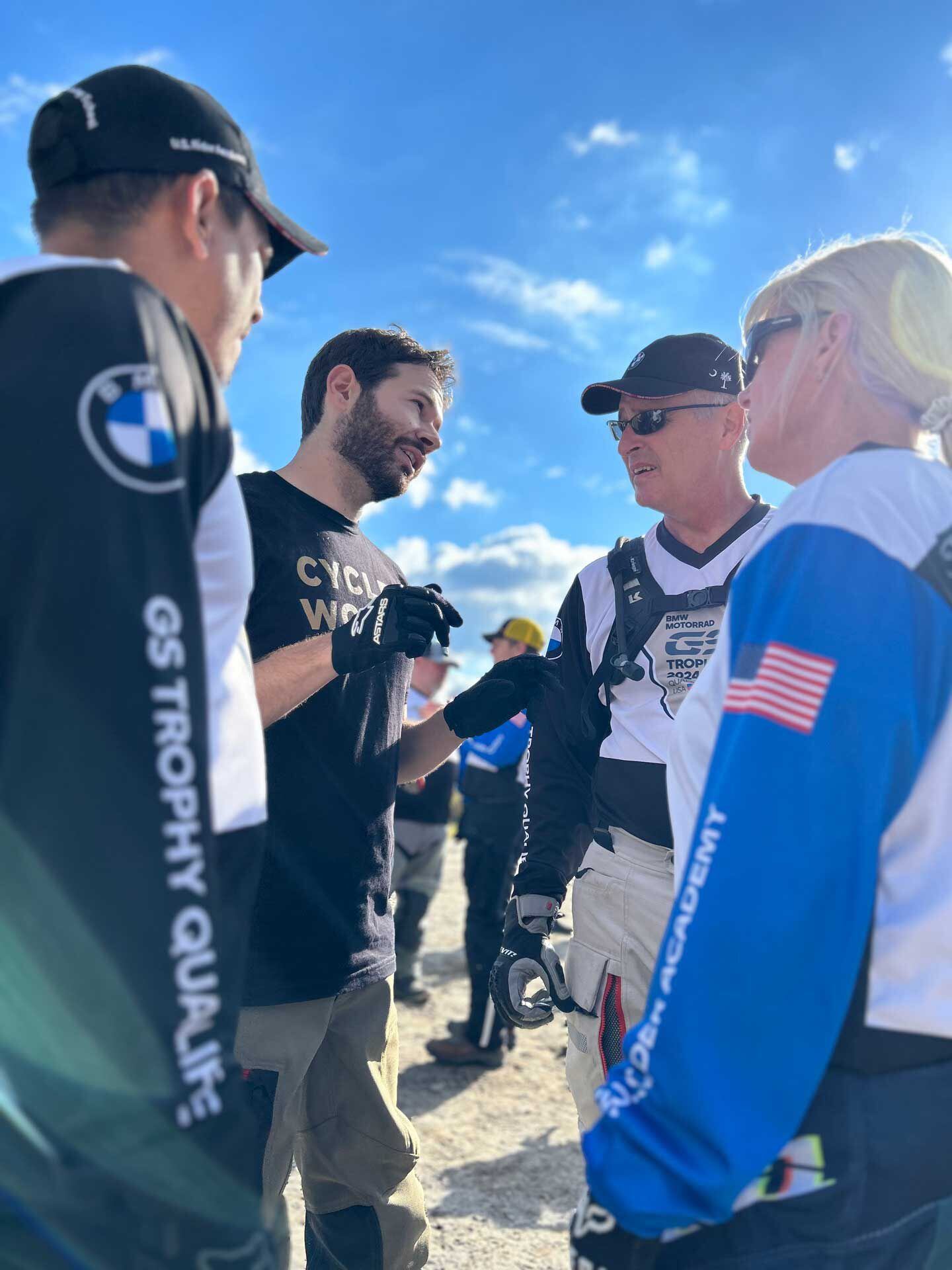 The author discusses strategy during a team exercise on the first day of competition.