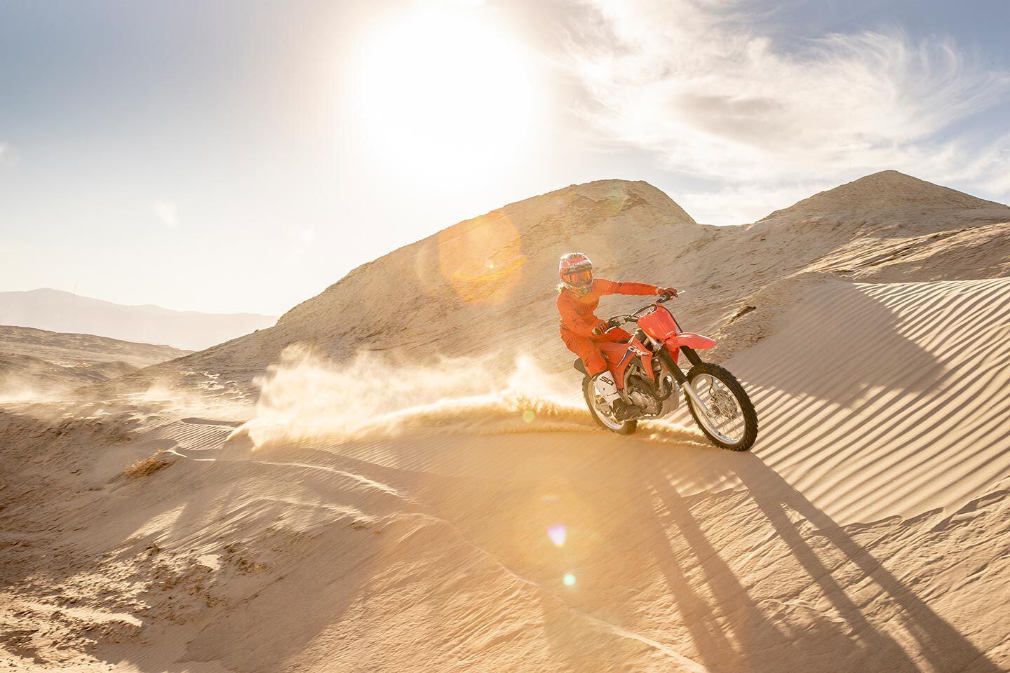 The confidence-inspiring characteristics of the Honda CRF250F enables riders to expand their comfort zone.