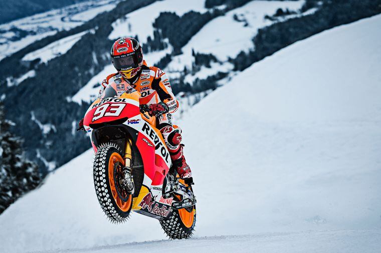 Video Marc Marquez Rides A Honda Motogp Bike Up An Alpine Downhill Ski Course Cycle World