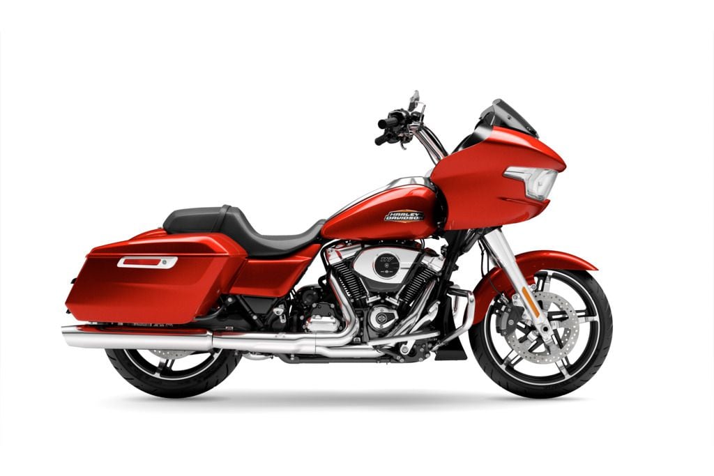 2024 Harley-Davidson Road Glide in Whiskey Fire with chrome trim.